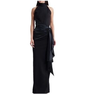 NEW CHIARA BONI La Petite Robe Gudairi Column Gown in Black Maxi Dress Formal